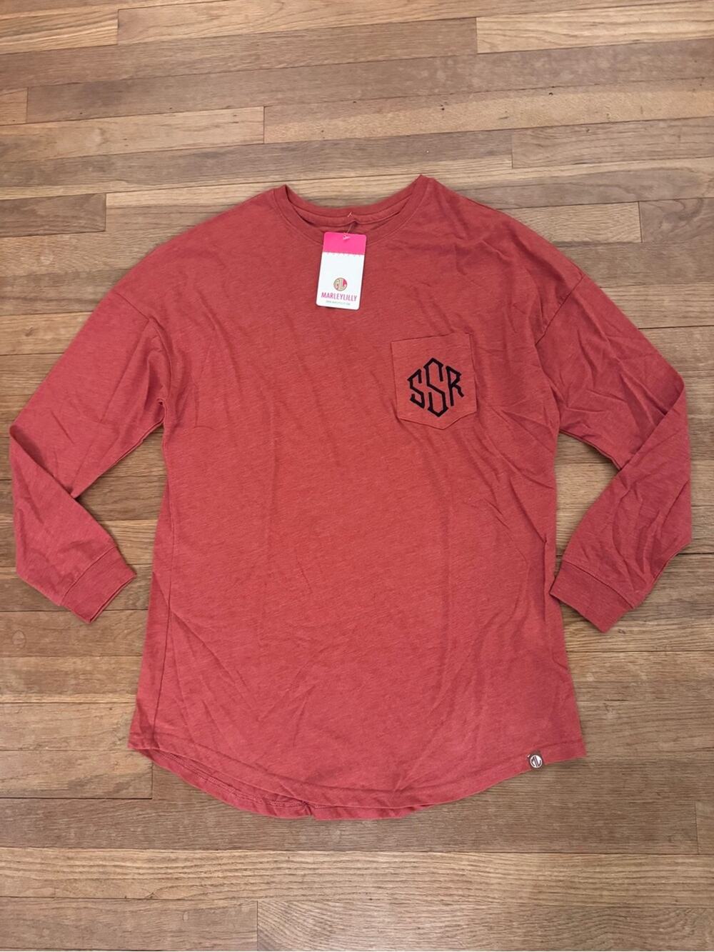 NWT Marleylilly Women's Terracotta Monogrammed Long Sleeve T-Shirt - Sz S/M
 b26